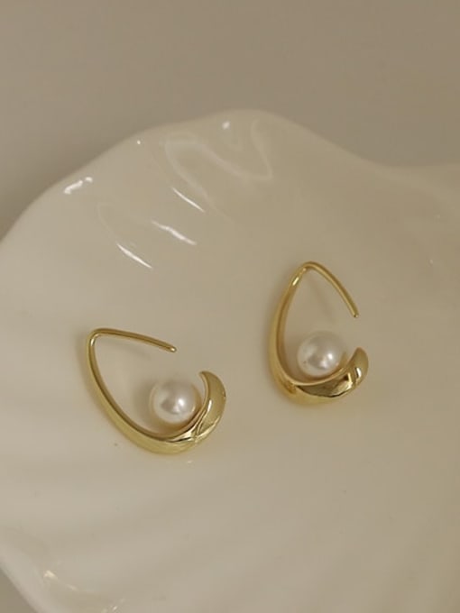 ACCA Brass Imitation Pearl Water Drop Minimalist Stud Earring 1