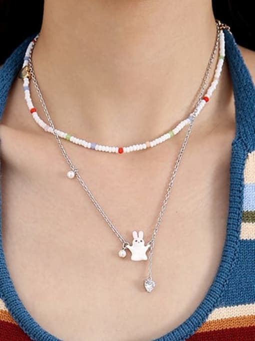 Five Color Brass Enamel Rabbit Cute Necklace 1