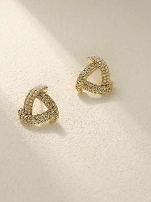 14k Gold Brass Cubic Zirconia Triangle Minimalist Stud Trend Korean Fashion Earring