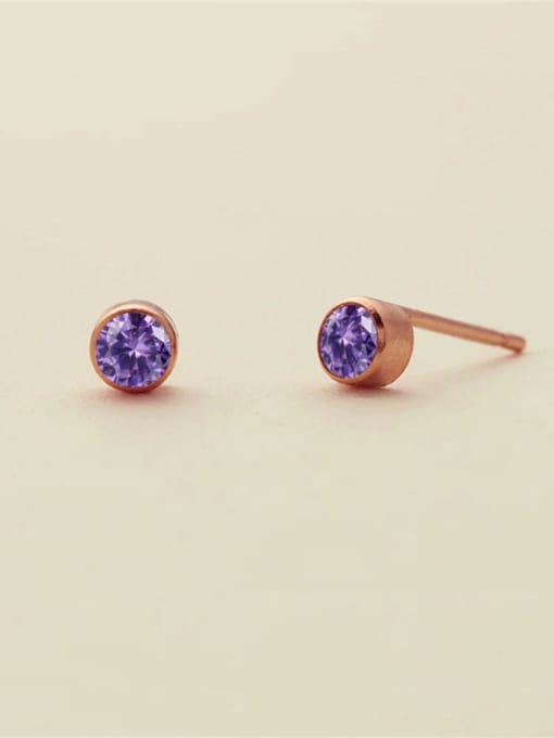 February Violet Rose Gold Stainless steel Birthstone Geometric Minimalist Stud Earring