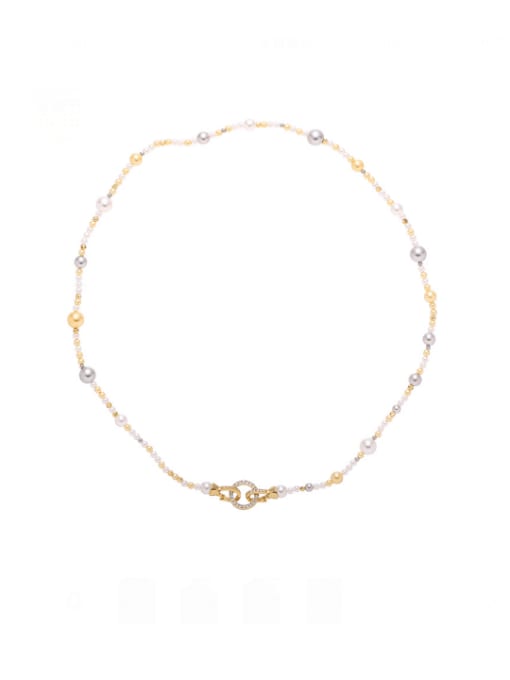 About 50.6CM Brass Imitation Pearl Irregular Minimalist Beaded Necklace