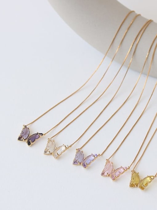 Five Color Brass Glass Stone Butterfly Minimalist Pendant Necklace 0