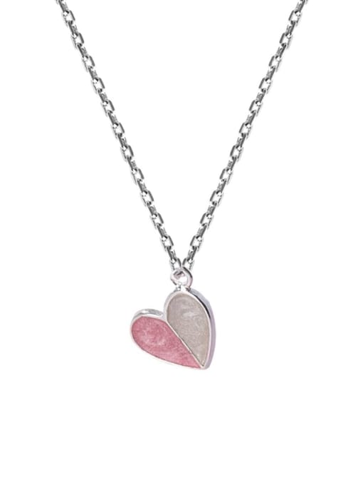 Pink Zinc Alloy Pink Enamel Heart Classic Necklace