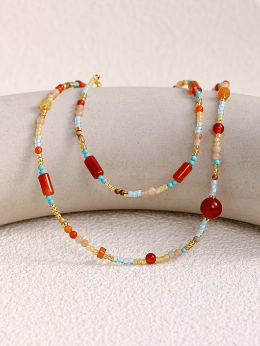 Five Color Brass Natural Stone Bohemia Irregular Bracelet and Necklace Set 0