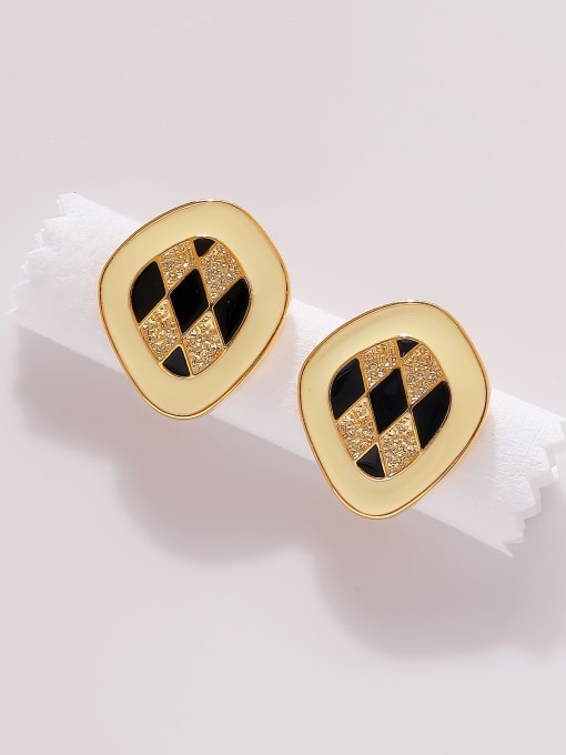 18k gold Brass Enamel Geometric Vintage Stud Earring