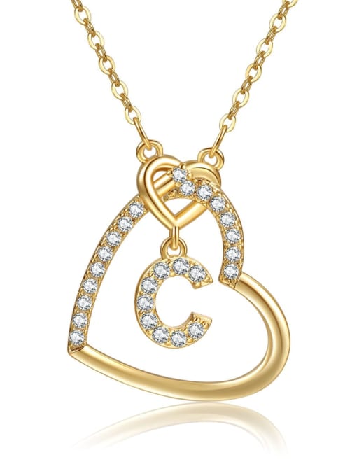C gold Brass Cubic Zirconia Heart Minimalist  Letter Pendant Necklace