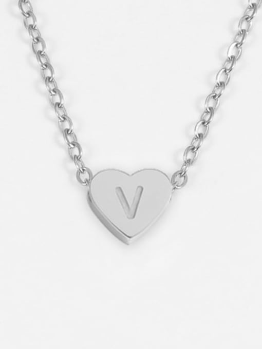 V steel color Stainless steel Letter Minimalist Necklace