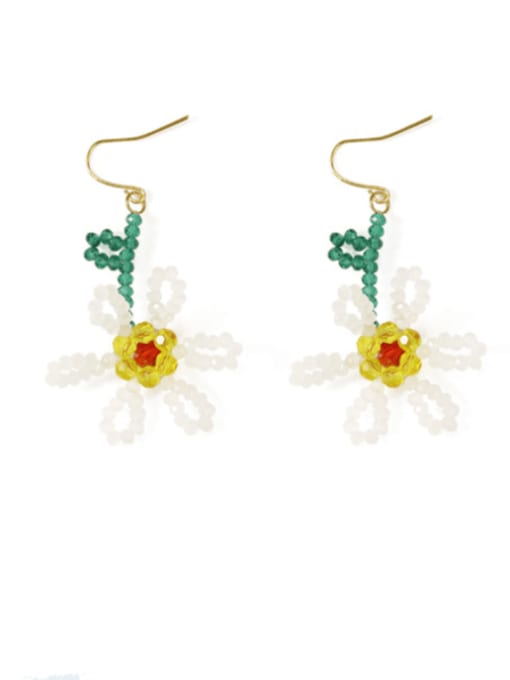 Five Color Brass Imitate Crystal Flower Minimalist Hook Earring 2