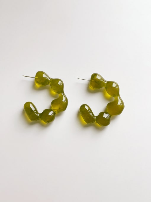 Q325 mustard green C-shaped Zinc Alloy Resin Geometric Hip Hop Stud Earring