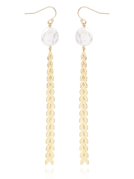 14K gold Copper Imitation Pearl Tassel Minimalist Threader Trend Korean Fashion Earring