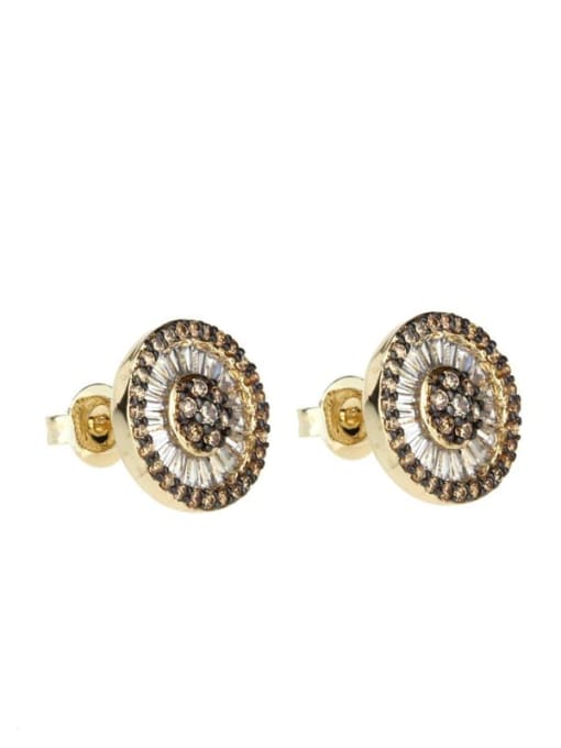 Gold Plated champagne zircon Brass Cubic Zirconia Round Vintage Stud Earring