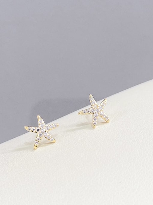 YOUH Brass Imitation Pearl Sea Star Minimalist Stud Earring 3