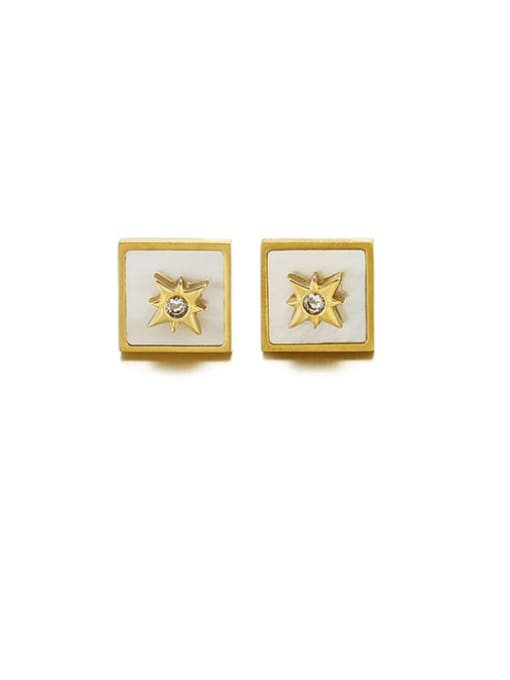 square Brass Shell Bowknot Minimalist Stud Earring