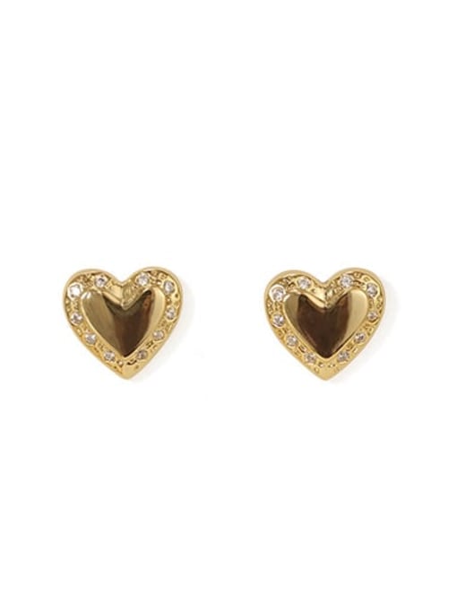 golden Brass Smooth Heart Minimalist Stud Earring