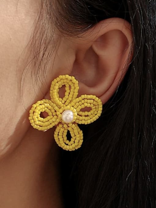 TINGS Brass Glass beads Multi Color Flower Bohemia Pure handmade Weave Earring 1