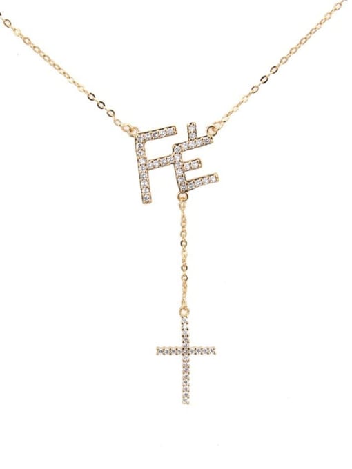 Gold plated white zircon Brass Cubic Zirconia Letter Vintage Lariat Necklace