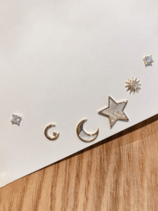 ZRUI Brass Cubic Zirconia Minimalist Star  Moon Set Stud Earring 1