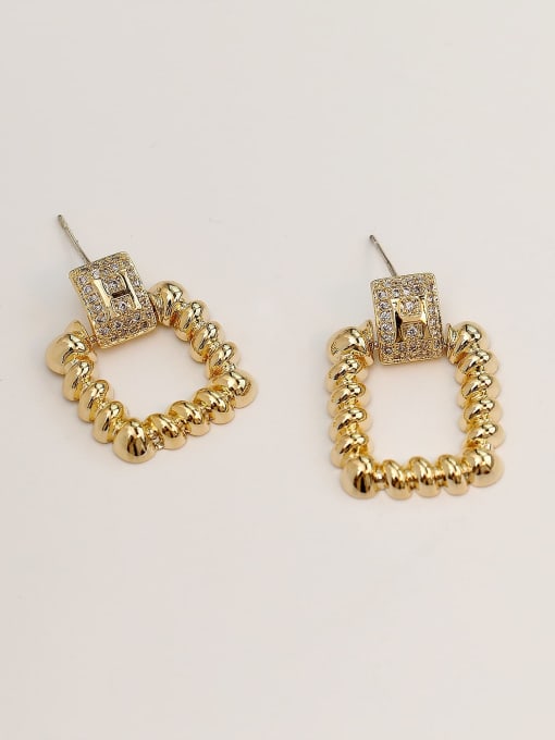 14k Gold Brass Twist Geometric Minimalist Drop Trend Korean Fashion Earring