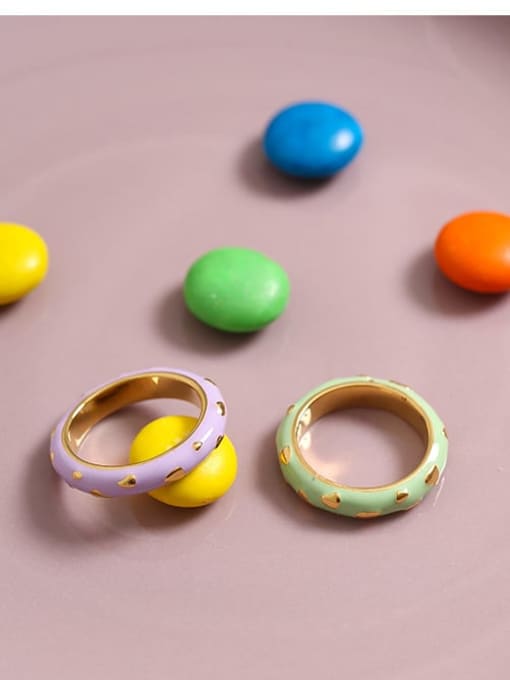 Five Color Brass Enamel Geometric Cute Band Ring 2