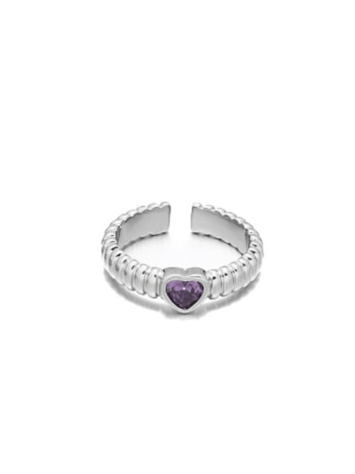 Purple Brass Cubic Zirconia Heart Minimalist Band Ring