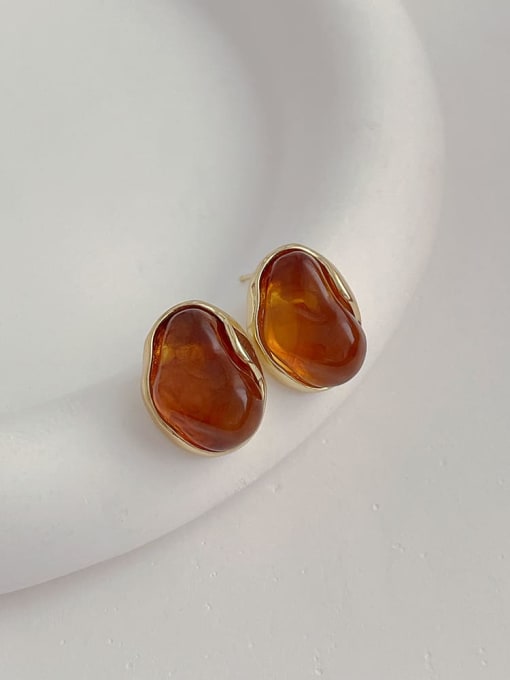 B304 amber Brass Resin Geometric Vintage Stud Earring