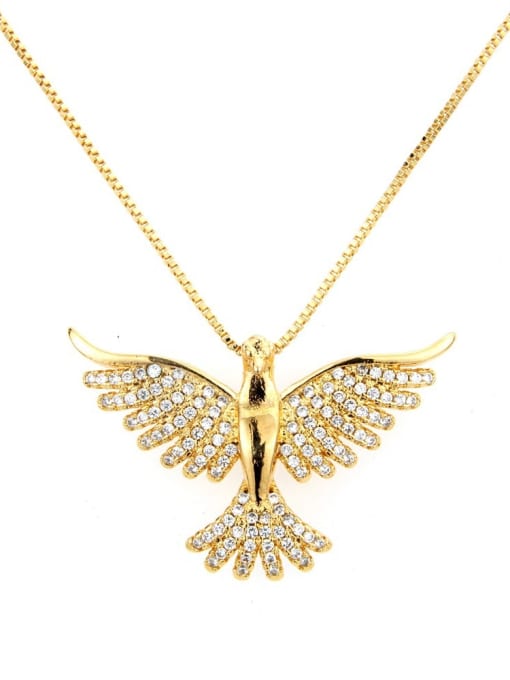 golden Brass Cubic Zirconia Bird Luxury Necklace