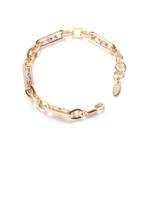 golden Brass Cubic Zirconia Geometric Hip Hop Link Bracelet