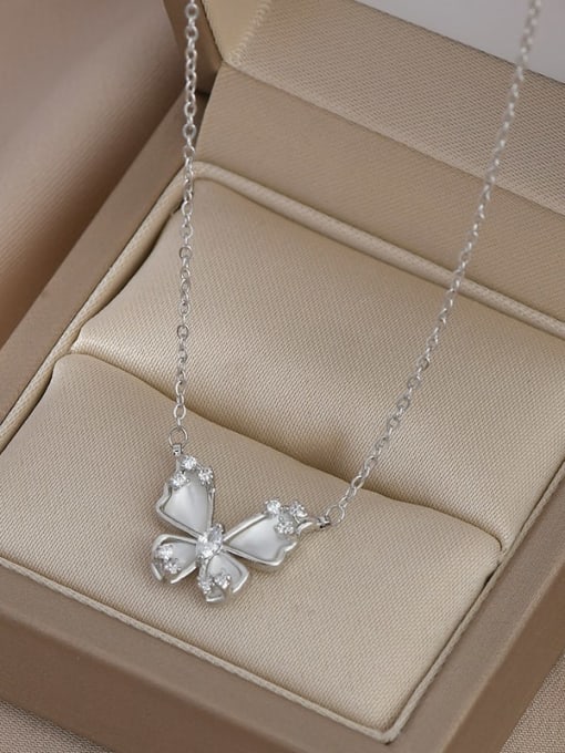 Steel color XL62755 Brass Cubic Zirconia Butterfly Dainty Necklace