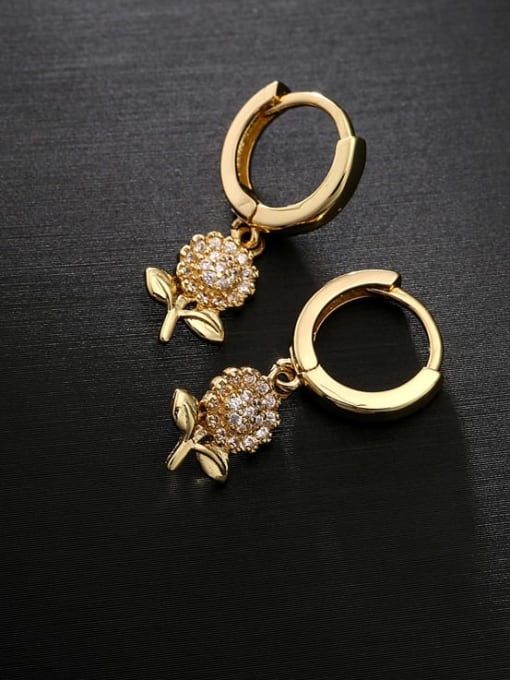 AOG Brass Cubic Zirconia Flower Vintage Huggie Earring 1