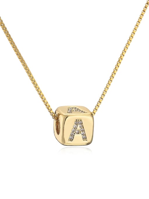 22288 A Brass Cubic Zirconia Square Vintage Letter Pendant Necklace