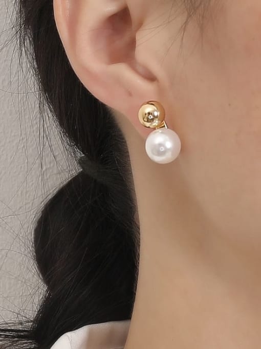HYACINTH Brass Imitation Pearl Geometric Minimalist Threader Earring 1