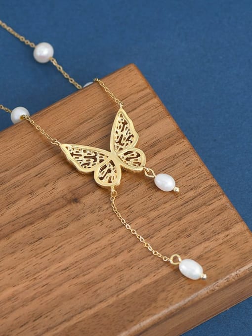 YOUH Brass Cubic Zirconia Butterfly  Dainty Lariat Necklace 1