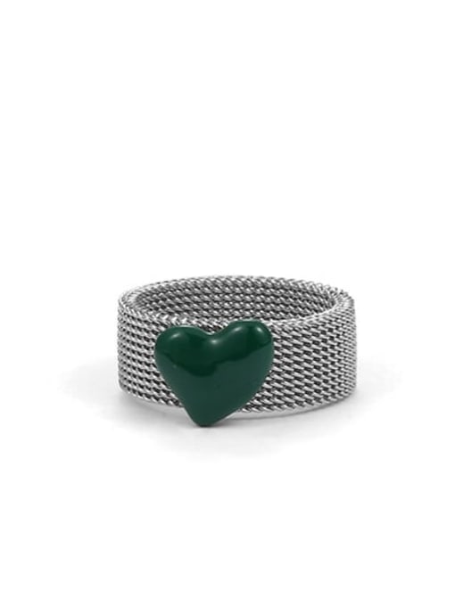 Steel heart oil dripping ring Titanium Steel Enamel Heart Vintage Band Ring