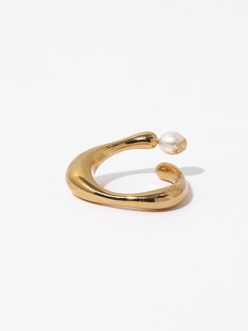 golden Brass Imitation Pearl Irregular Vintage Band Ring
