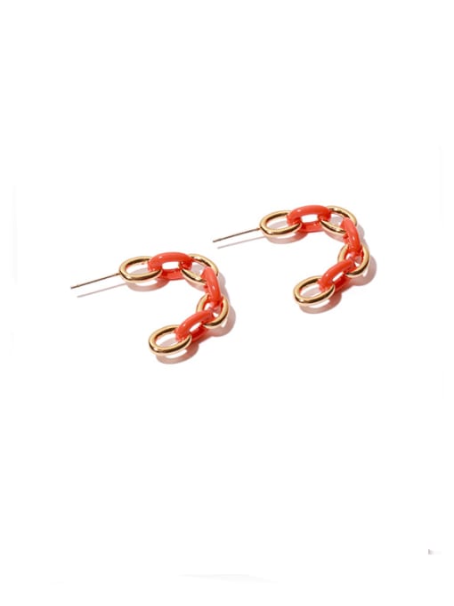 Orange Earrings Brass Enamel Hollow Chain  Minimalist Drop Earring