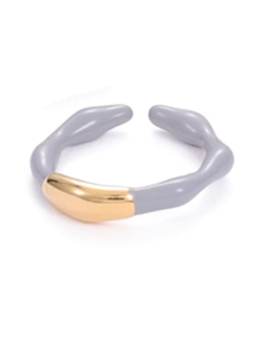 Grey oil drop Brass Enamel Irregular Minimalist Band Ring