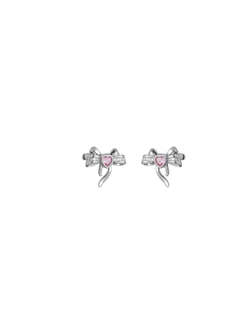 TINGS Brass Cubic Zirconia Pink Heart Dainty Clip Earring 0