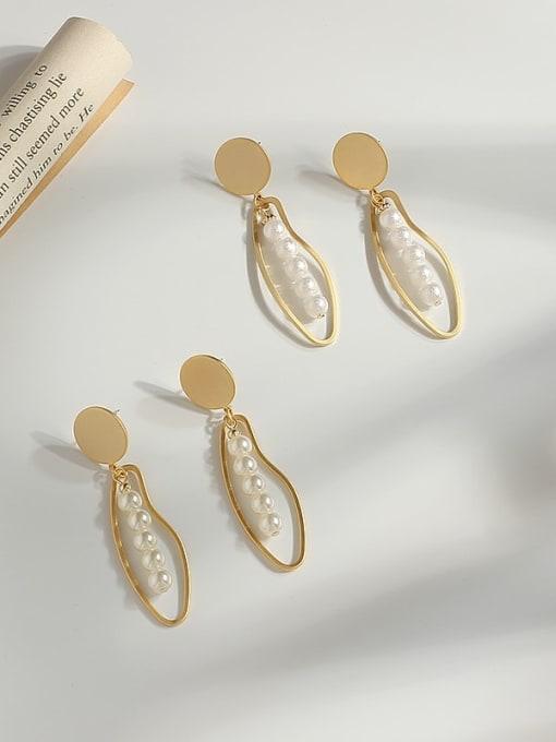 HYACINTH Copper Imitation Pearl Geometric Ethnic Drop Trend Korean Fashion Earring 1
