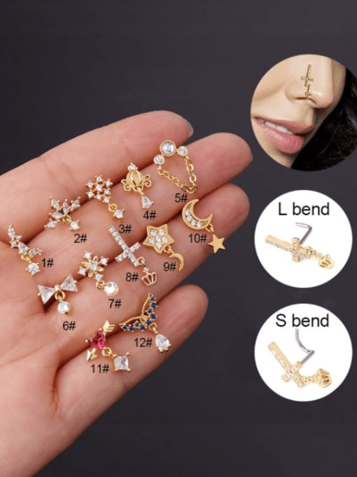 HISON Brass Cubic Zirconia Water Drop Cute Cross Nose Rings(Single Only One)