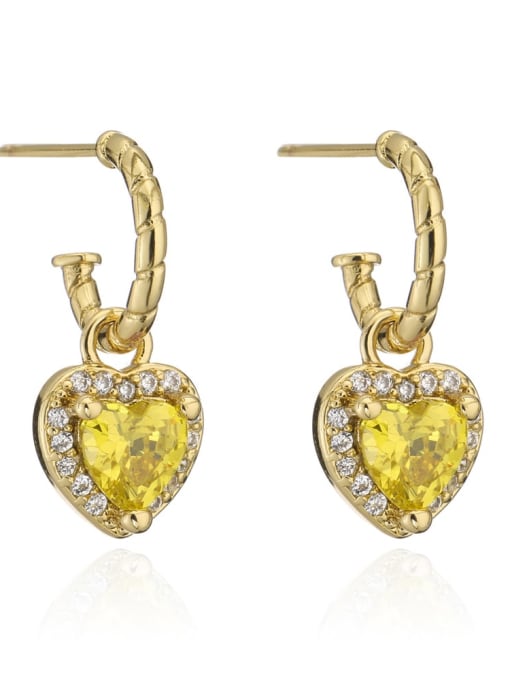 41229 Brass Cubic Zirconia Heart Vintage Huggie Earring