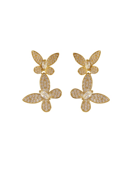 16K gold Brass Cubic Zirconia Butterfly Dainty Cluster Earring