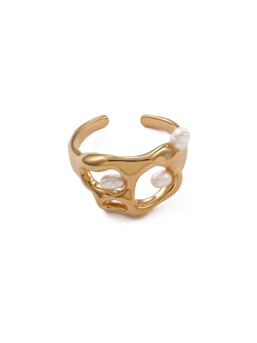 Hollow ring (size 7) Brass Imitation Pearl Irregular Vintage Stackable Ring