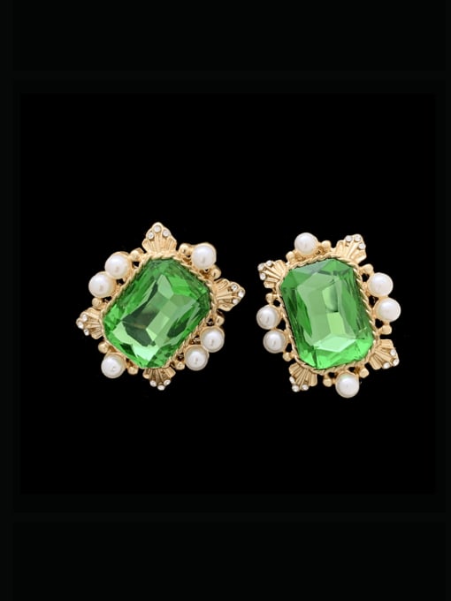 green Alloy Glass Stone Geometric Vintage Stud Earring