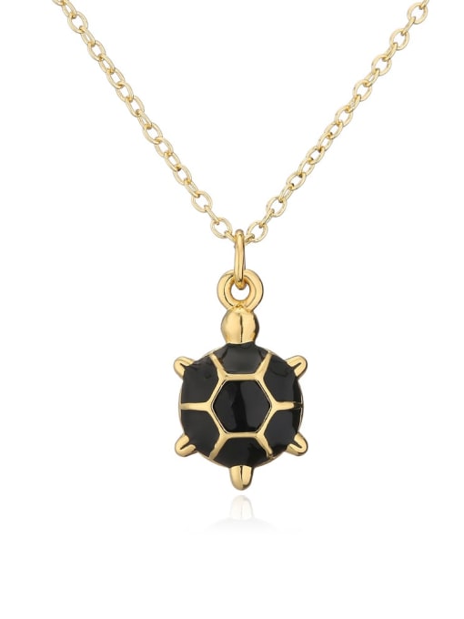 21889 Brass Cubic Zirconia Enamel Turtle Vintage Necklace