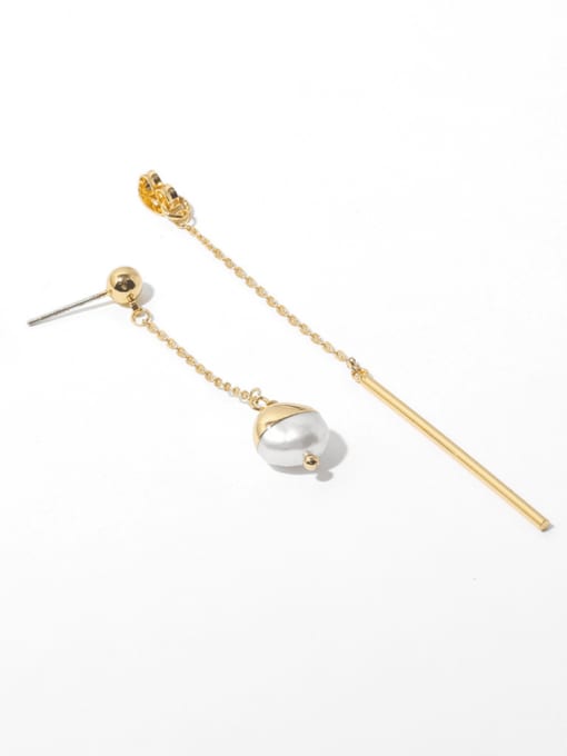 TINGS Brass Freshwater Pearl Tassel Minimalist Threader Earring 3