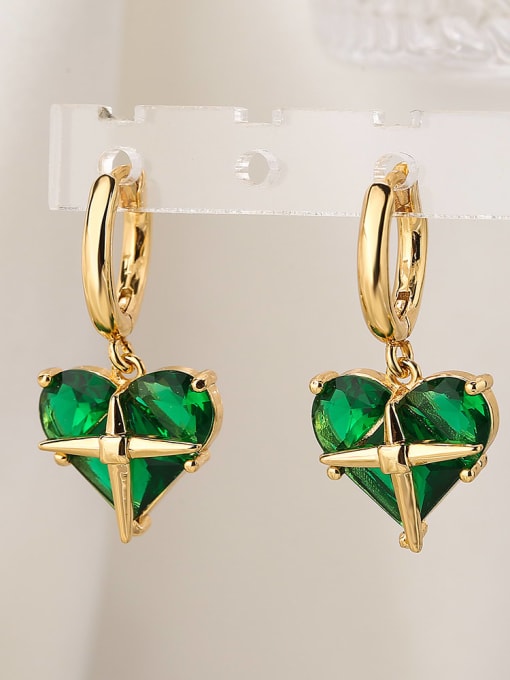 43859 Brass Cubic Zirconia Heart Dainty Drop Earring