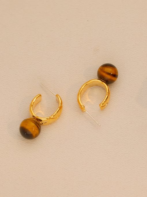 HYACINTH Brass Tiger Eye Geometric Vintage Drop Earring 2