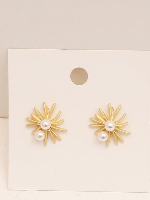 HYACINTH Copper Imitation Pearl Flower Minimalist Stud Trend Korean Fashion Earring 2
