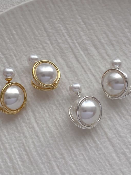 ZRUI Brass Imitation Pearl Geometric Dainty Stud Earring 1