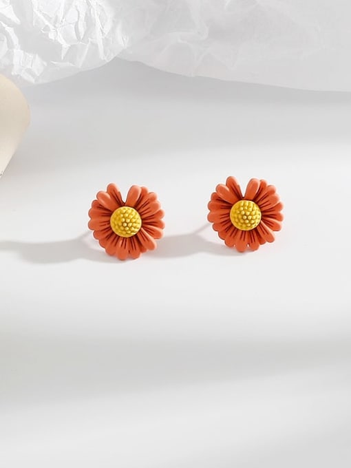 orange Copper Enamel Geometric Cute Flowers  Stud Trend Korean Fashion Earring